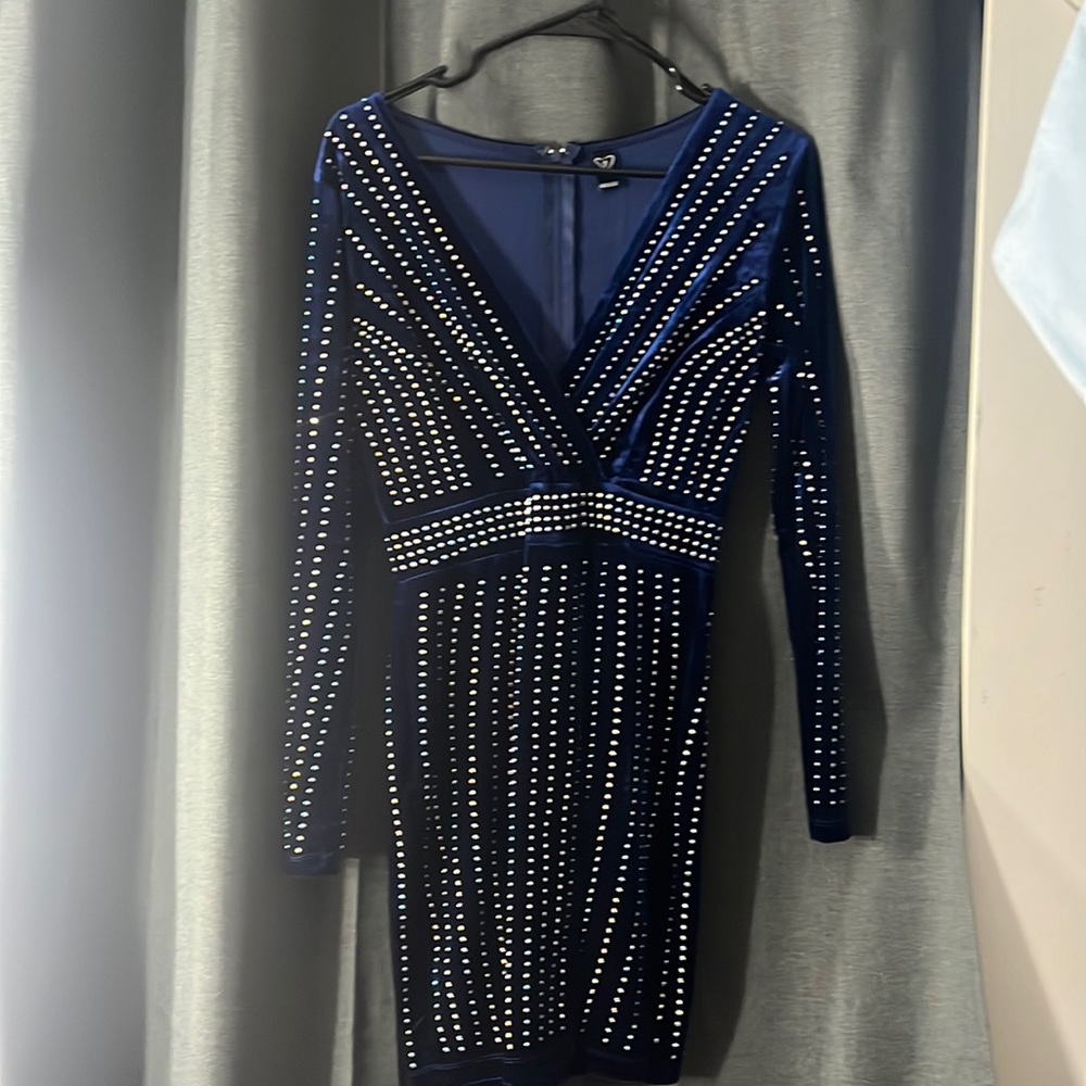 Cobalt blue velvet rhinestone homecoming dress